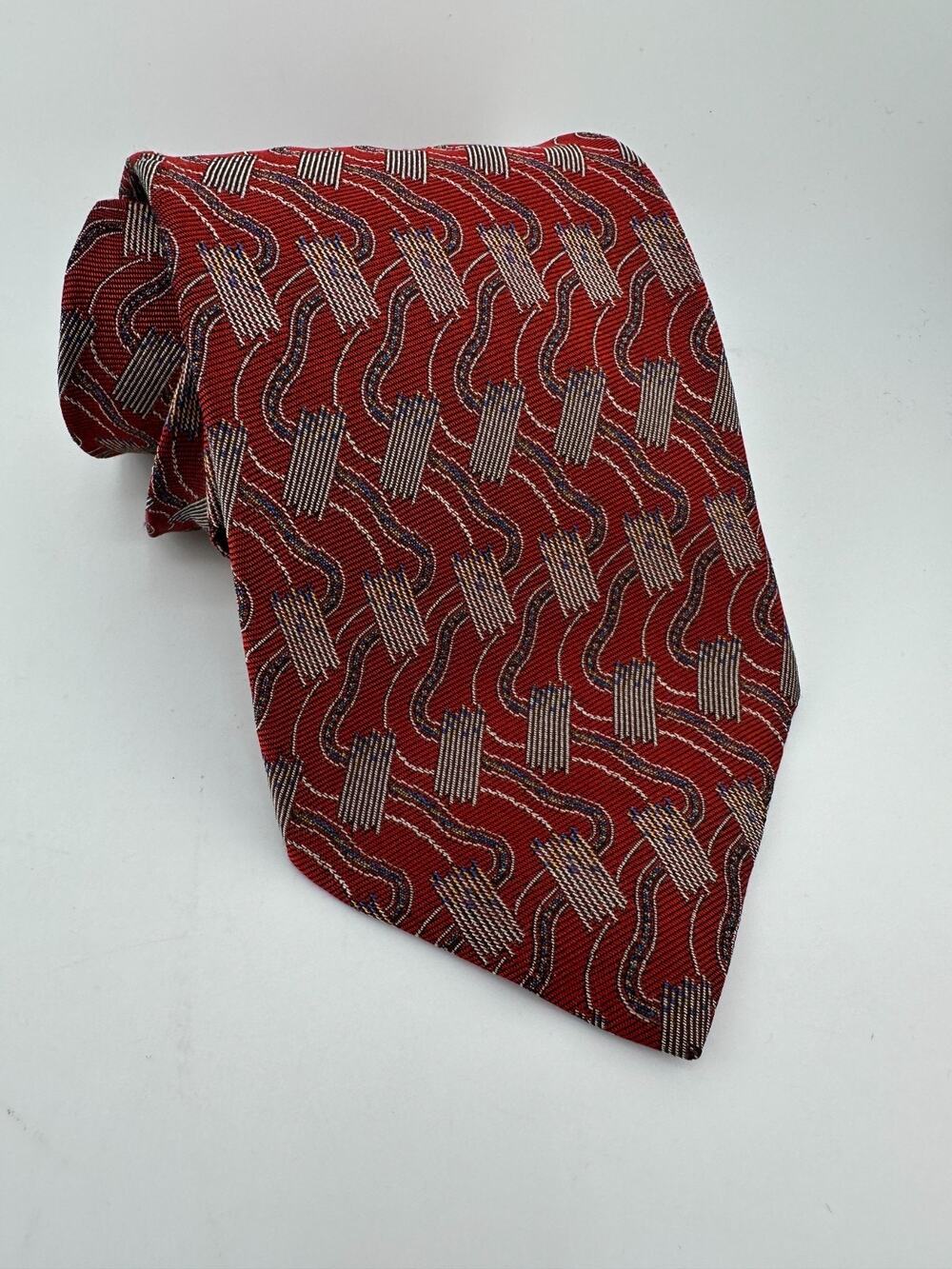 Robert Talbott Studio Silk Tie Red Abstract Geometric Pattern USA Made